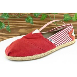 Toms Women Sz 7 M‎ Red Espadrilles Fabric Shoes